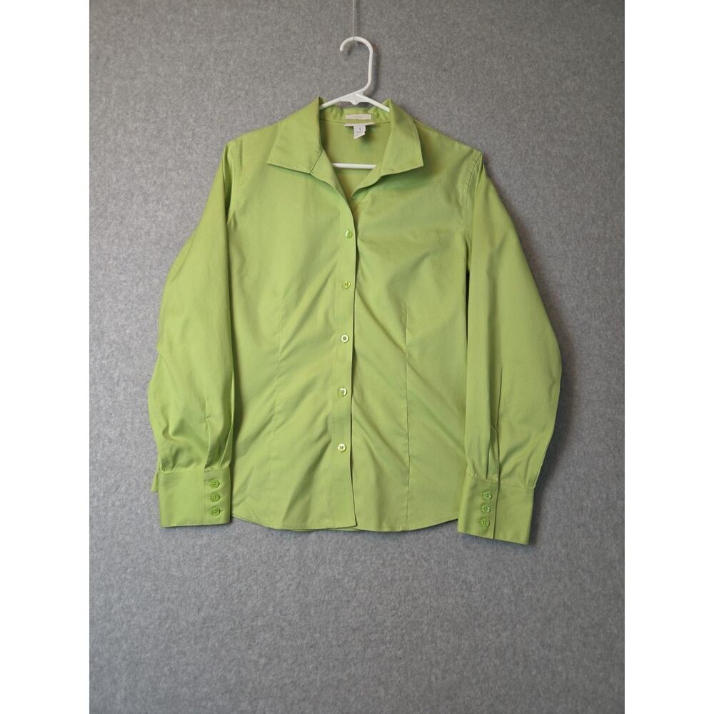 Chico's No Iron 100% Cotton Lime Green LS Button Up Shirt Women's 1 US Medium